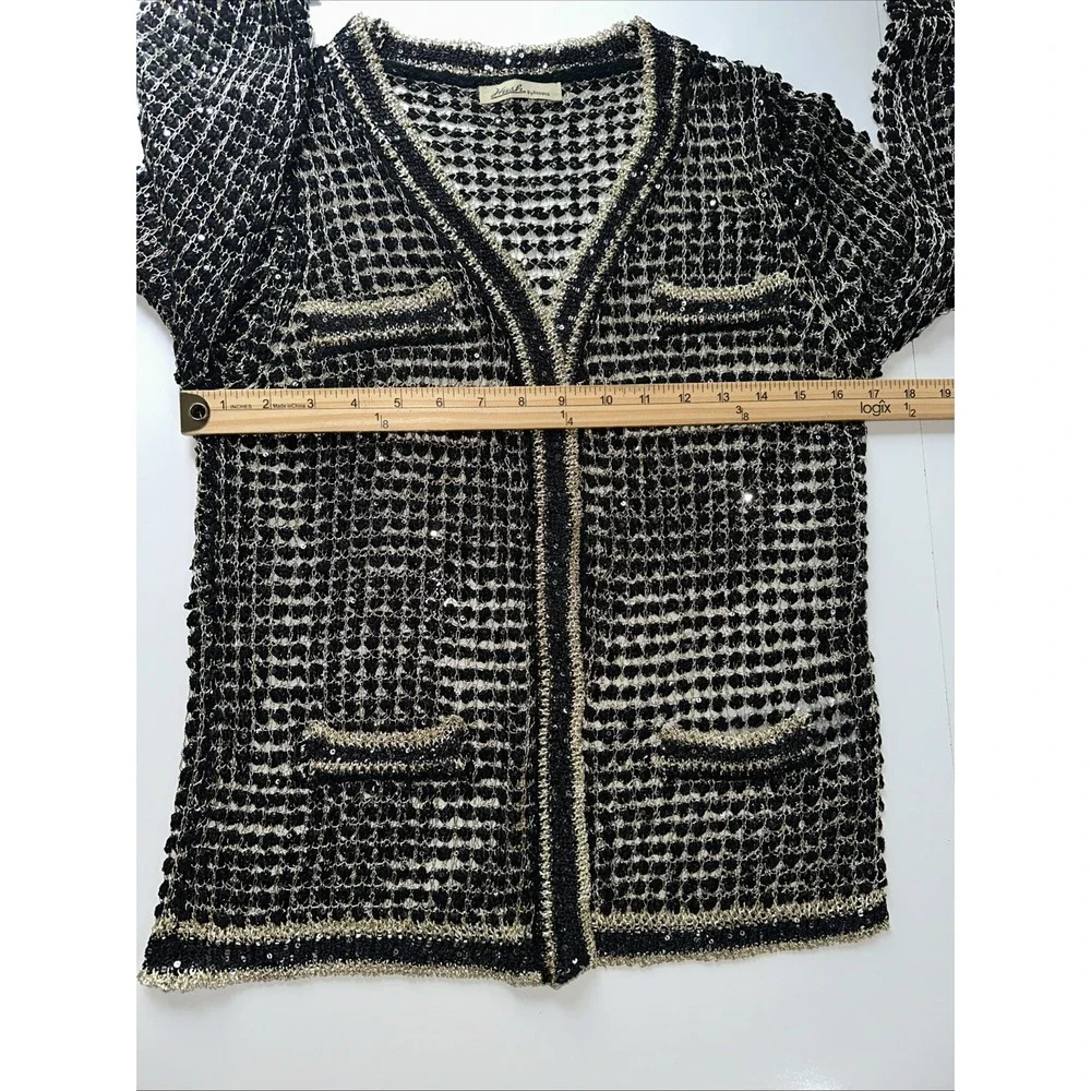Rush By Rosanna Black Gold Metallic Cardigan SIZE Medium - Picture 8 of 10